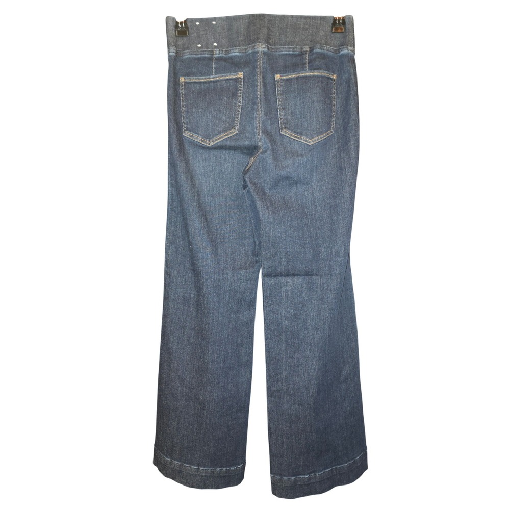 Talbots Women S Flare Leg Pull-On Travel Jeans Dark Beekman Wash High Rise Seam - Picture 5 of 8